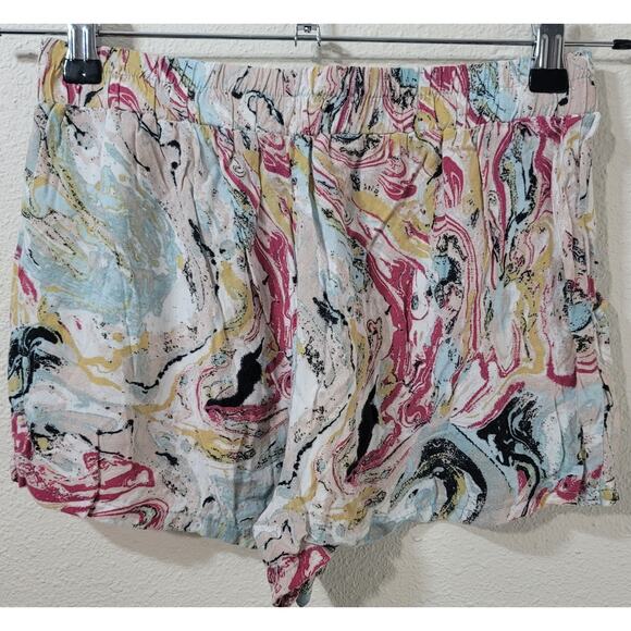 BePop Pink Blue Abstract Print Pull On Shorts Small Lightweight Pleated Front - Picture 3 of 5